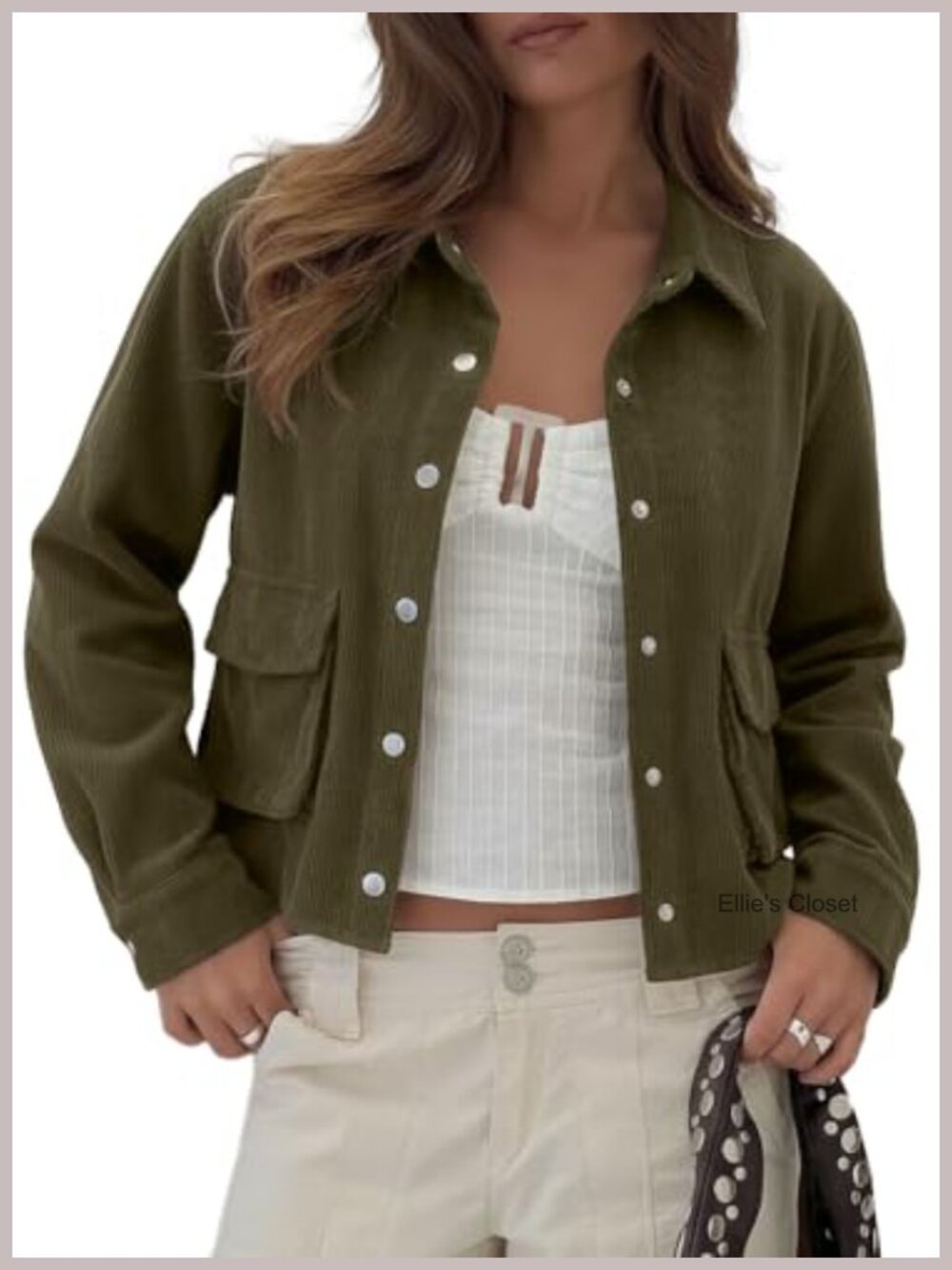Women's Corduroy Cropped Button Down Shirt Jacket Fall